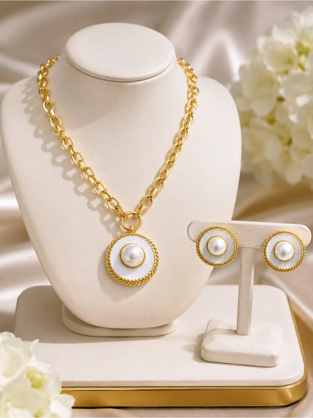 Luxury Gold Medallion Necklace Earrings Set